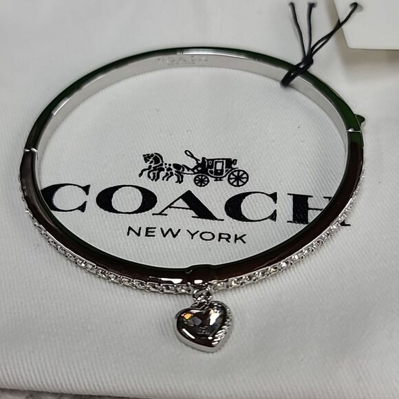 COACH Stone Heart Charm Bangle Bracelet NWT - Picture 6 of 11